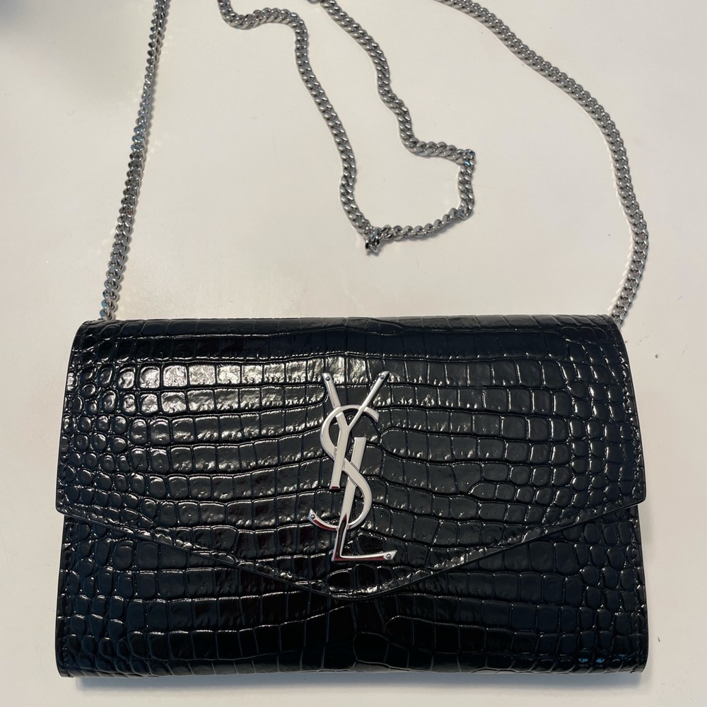 YSL Crossbody in Crocodile-Embossed Shiny Leather